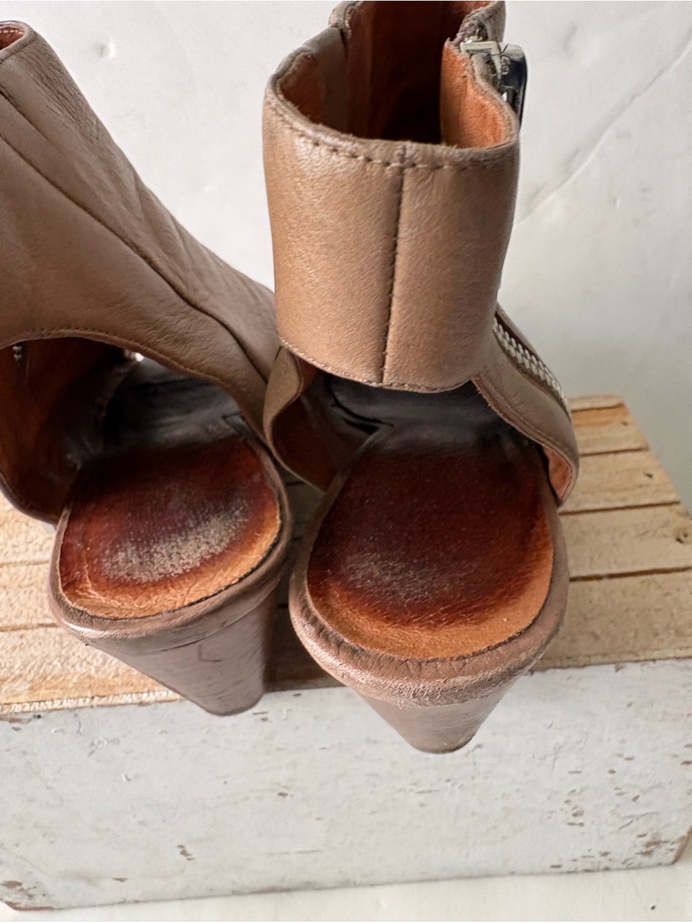 Kenneth Cole Brown Leather Peep-Toe Ankle Boots - Picture 10 of 12